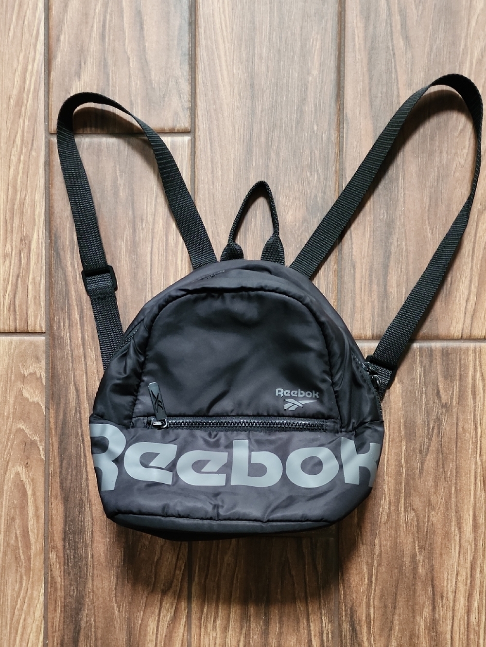 Reebok Black Mini Backpack with Gray Logo Print
